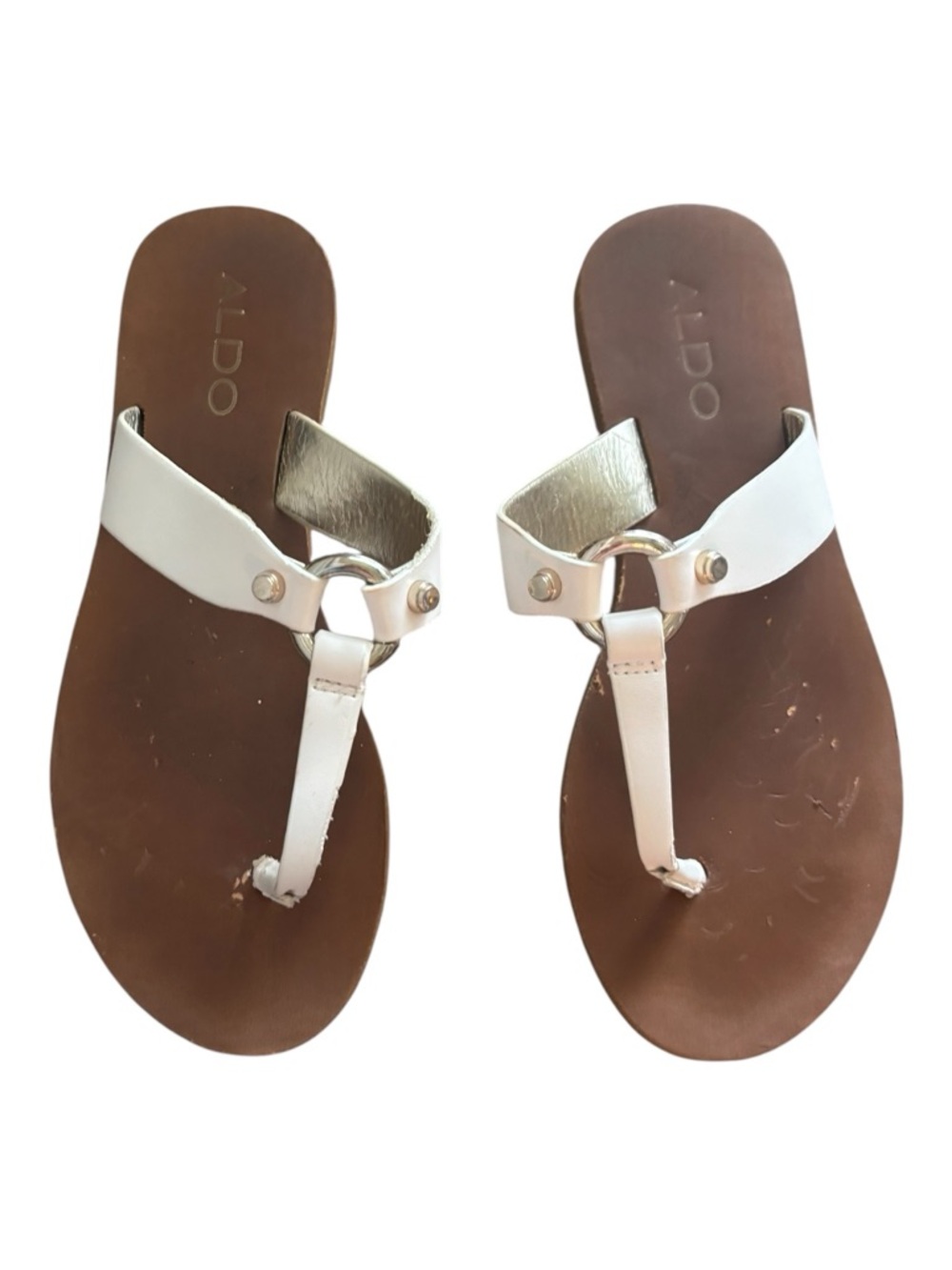 ALDO TAN THONG SANDALS GOLD ACCENTS - Picture 3 of 8